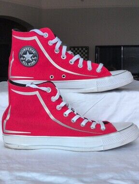 Chuck Taylor All Star Converse High Top Sneakers Red White & Silver Women's 10